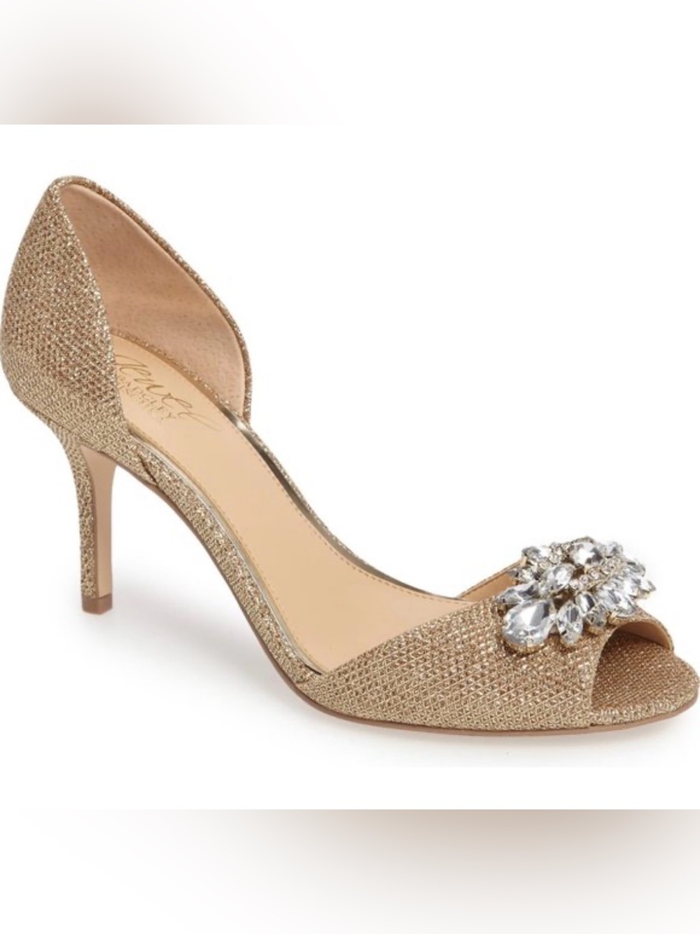 Jewel Badgley Mischka Gold Peep Toe Heels Size 7